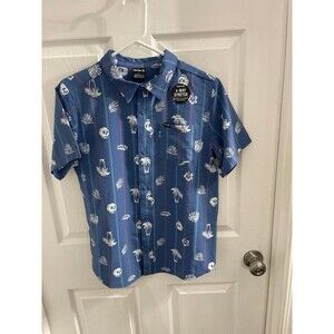 Hurley Palm and Skull Print Woven Shirt Size L Blue New With Tags
